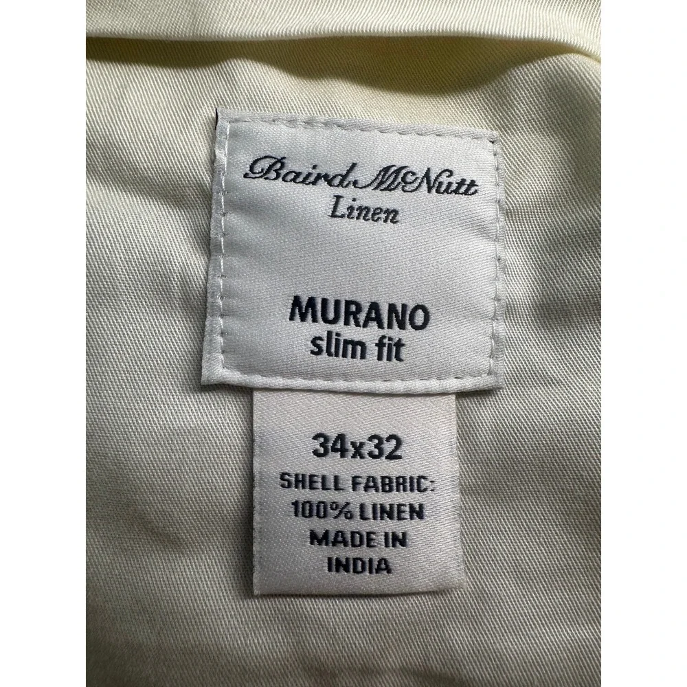 Baird McNutt Linen Dress Pants Mens 34x32 Blue Murano Slim Fit Cuffed